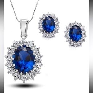 Sapphire & Diamond Necklace And Earrings Set